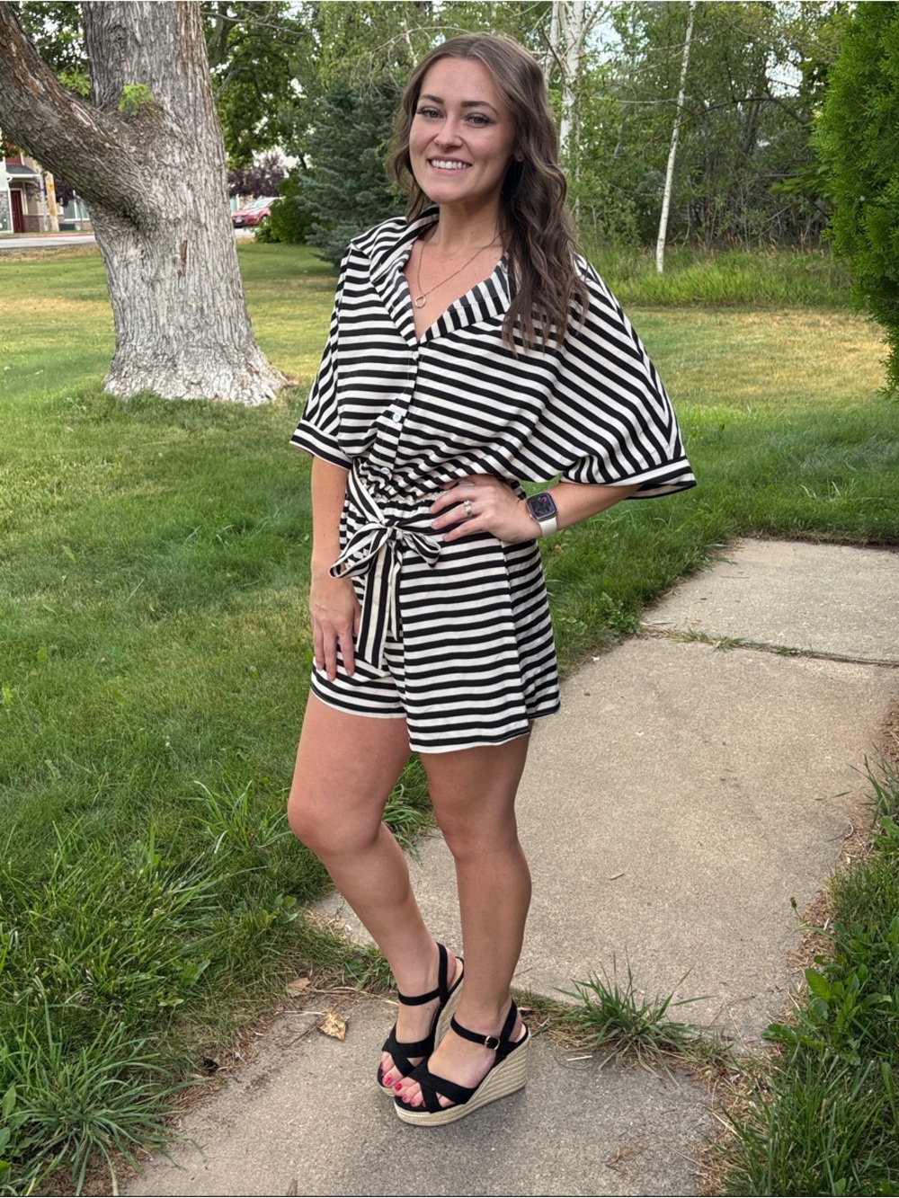 TikTok Striped Black and Off White Wrap Romper